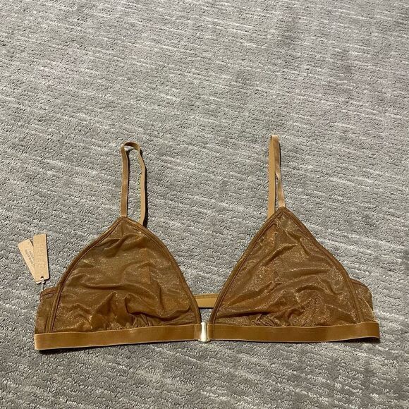 SKIMS Sparkle Glissenette Front Close Triangle Bralette Tan Brown Chai 3X NWT - Picture 1 of 9
